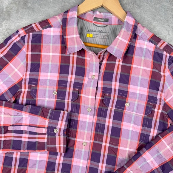Eddie Bauer Travex Classic Fit Plaid Roll Sleeve Hiking Fishing Shirt Womens TXL - Picture 1 of 16